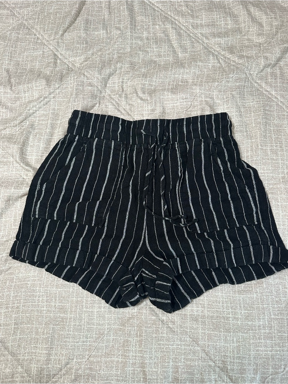 Forever 21 Black & White Striped High Waist Drawstring Shorts